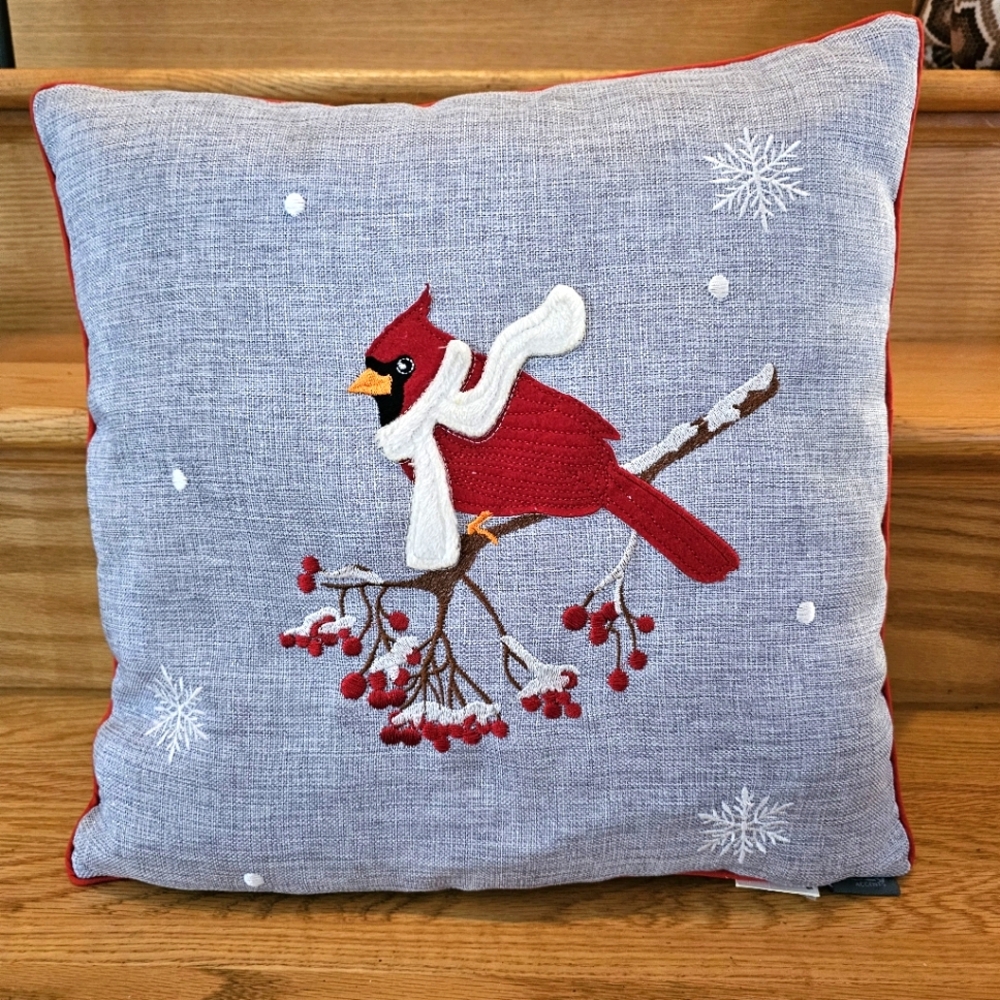 Festive Holiday Winter Cardinal Decorative Pillow